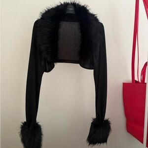 Black Faux Fur Trim Bolero Jacket